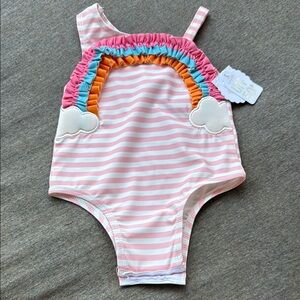 Ruffle Butts Pink Striped Rainbow One Piece